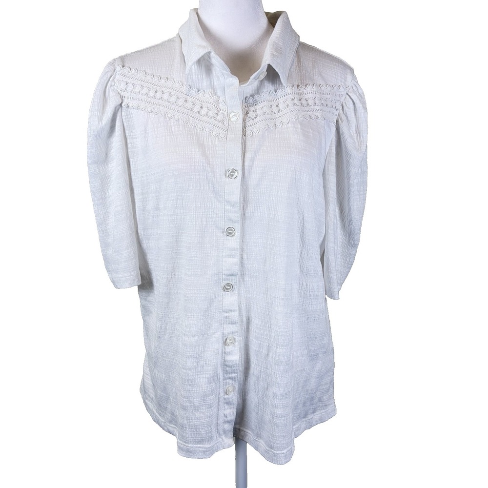Carolyn Taylor Woman's Blouse Size XL White Cottage Core Peasant Embroidery